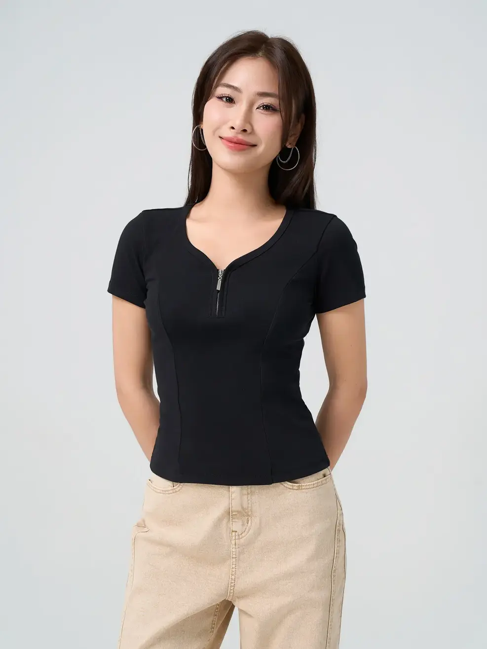 Zip Collar Ribbed Tee